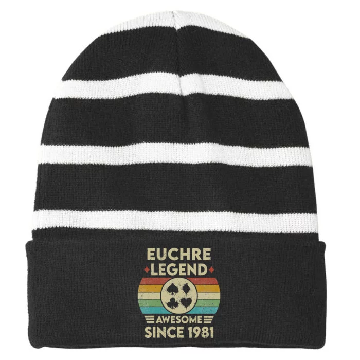 Euchre Legend 41 Years Old Awesome Since 1981 Euchre Striped Beanie with Solid Band