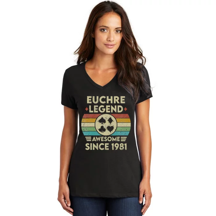 Euchre Legend 41 Years Old Awesome Since 1981 Euchre Women's V-Neck T-Shirt