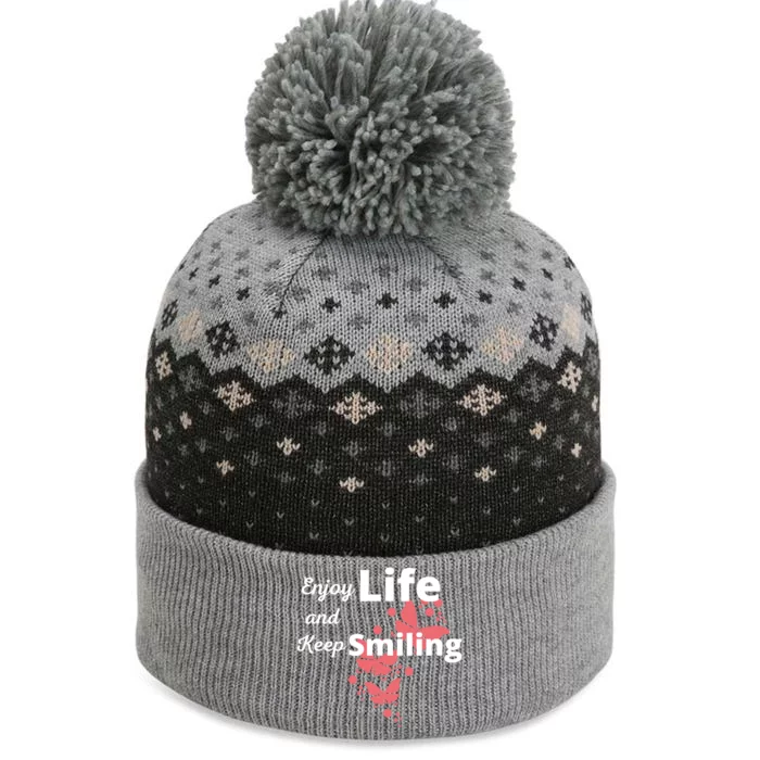 Enjoy Life And Keep Smiling Inspirational Cute Butterflies Gift The Baniff Cuffed Pom Beanie