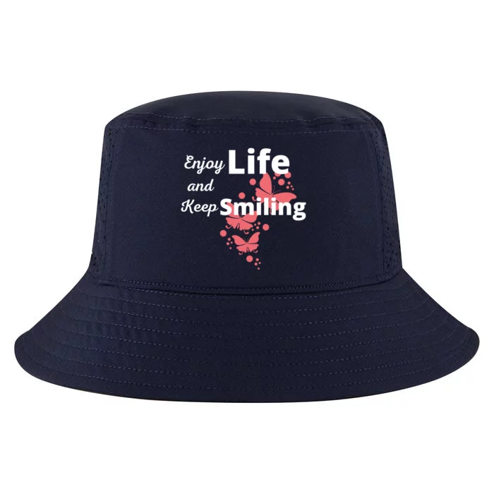 Enjoy Life And Keep Smiling Inspirational Cute Butterflies Gift Cool Comfort Performance Bucket Hat