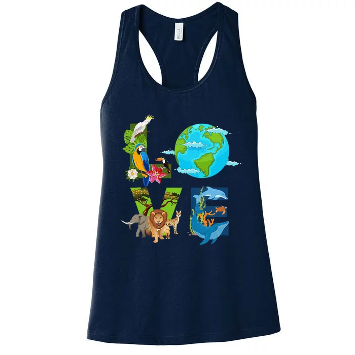 Earth Love Animals Environment Climate Change Earth Day Women's Racerback Tank