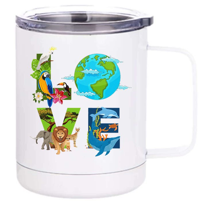 Earth Love Animals Environment Climate Change Earth Day Front & Back 12oz Stainless Steel Tumbler Cup