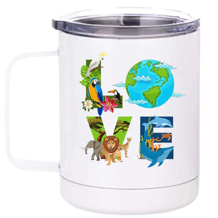 Earth Love Animals Environment Climate Change Earth Day Front & Back 12oz Stainless Steel Tumbler Cup