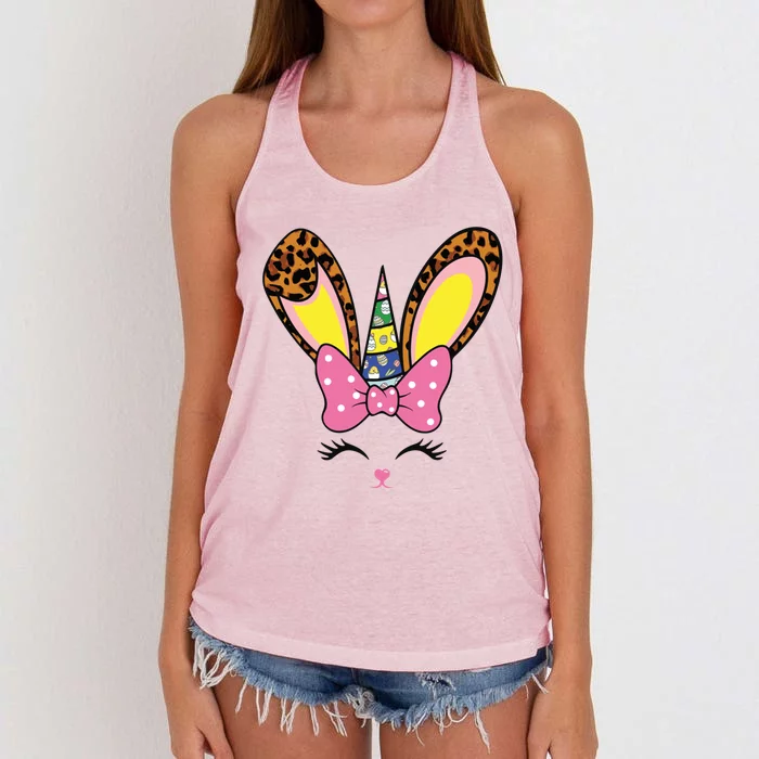 Easter Leopard Bunny Face Rabbit Easter Day Funny Gift Meaningful Gift Women's Knotted Racerback Tank