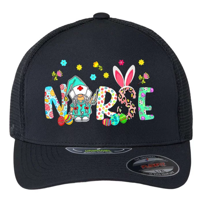 Easter Leopard Decor Bunny Ears Nurse Gnome Happy Easter Day Flexfit Unipanel Trucker Cap