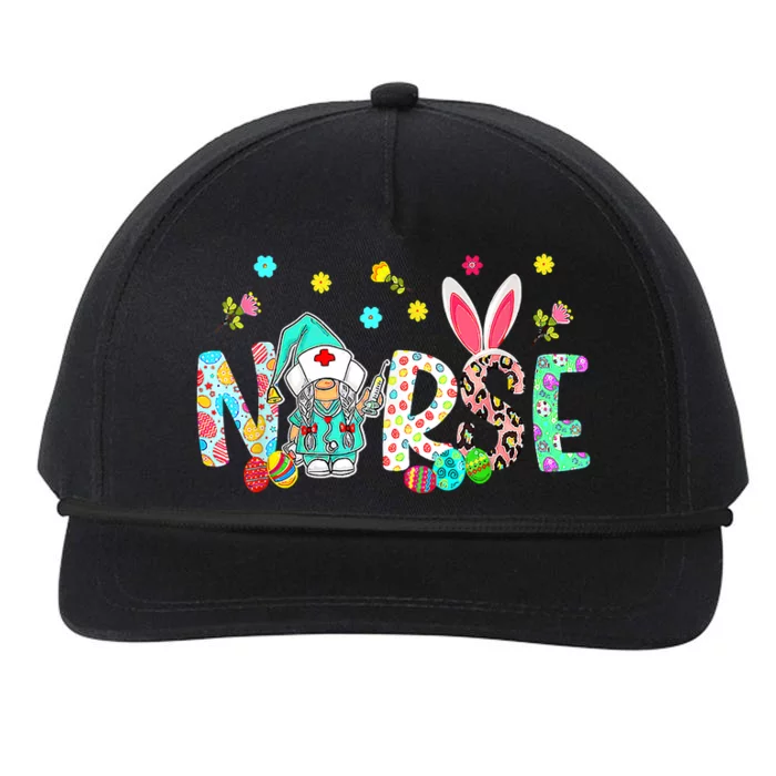 Easter Leopard Decor Bunny Ears Nurse Gnome Happy Easter Day Snapback Five-Panel Rope Hat