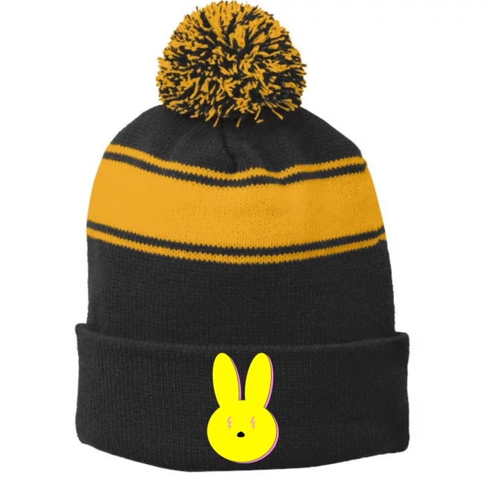 Electric Bunny Stripe Pom Pom Beanie