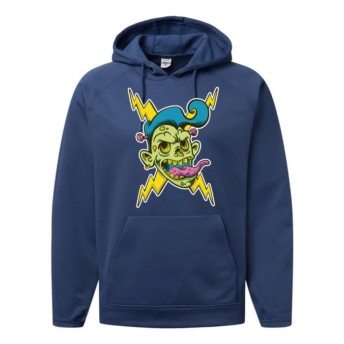 Electric Zombie Head Performance Fleece Hoodie