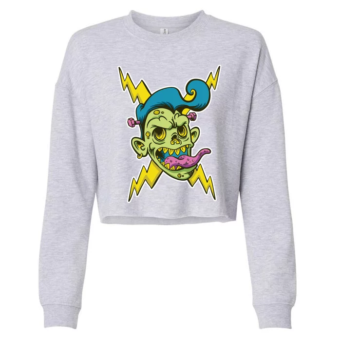 Electric Zombie Head Cropped Pullover Crew