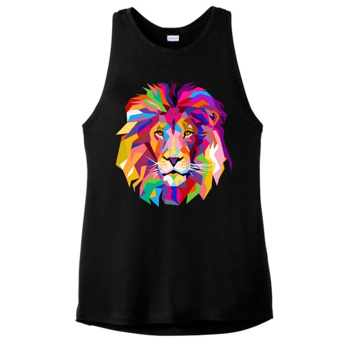 Elegant Colorful Cool Lion Head Ladies Tri-Blend Wicking Tank