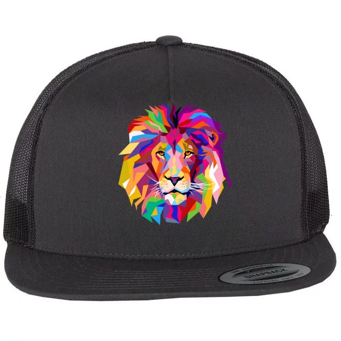 Elegant Colorful Cool Lion Head Flat Bill Trucker Hat