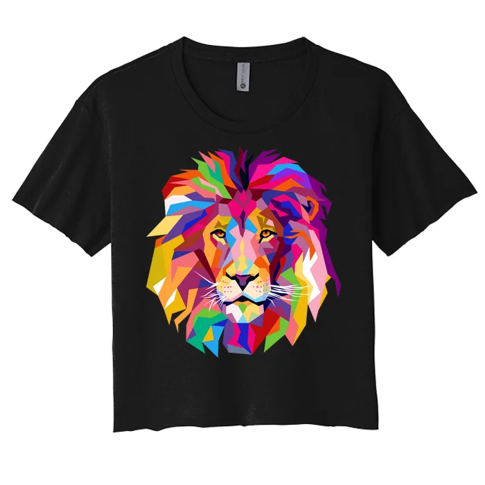 Elegant Colorful Cool Lion Head Women's Crop Top Tee