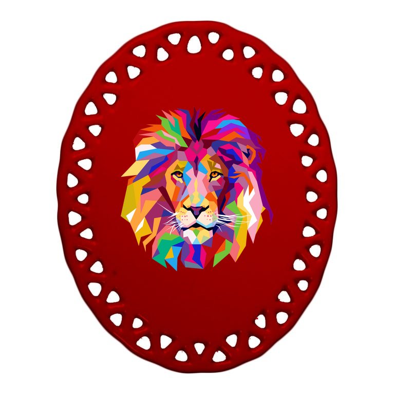 Elegant Colorful Cool Lion Head Oval Ornament