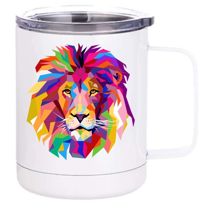 Elegant Colorful Cool Lion Head Front & Back 12oz Stainless Steel Tumbler Cup