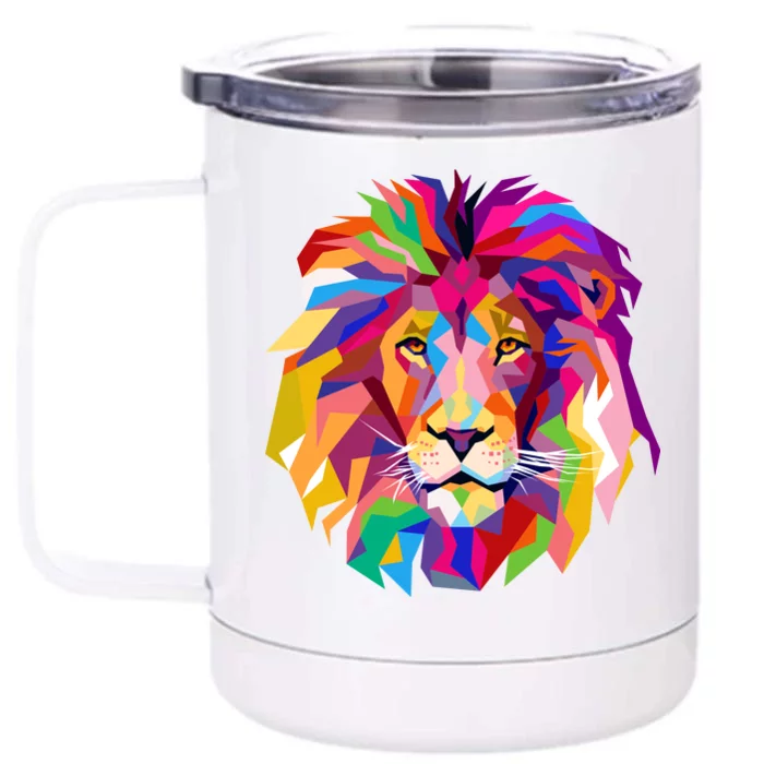 Elegant Colorful Cool Lion Head Front & Back 12oz Stainless Steel Tumbler Cup