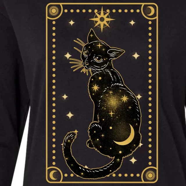 Elegant Galaxy Tarot Card Cat Womens Cotton Relaxed Long Sleeve T-Shirt