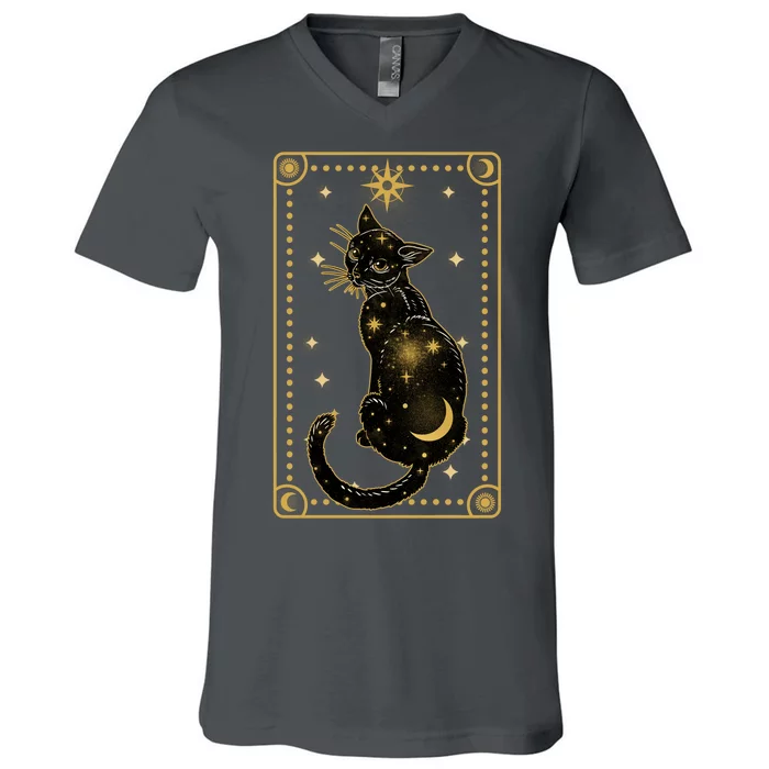 Elegant Galaxy Tarot Card Cat V-Neck T-Shirt