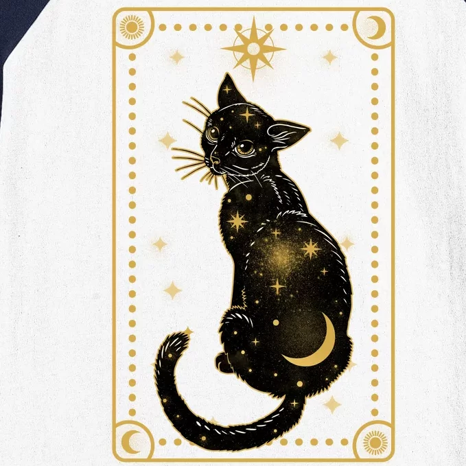 Elegant Galaxy Tarot Card Cat Baseball Sleeve Shirt