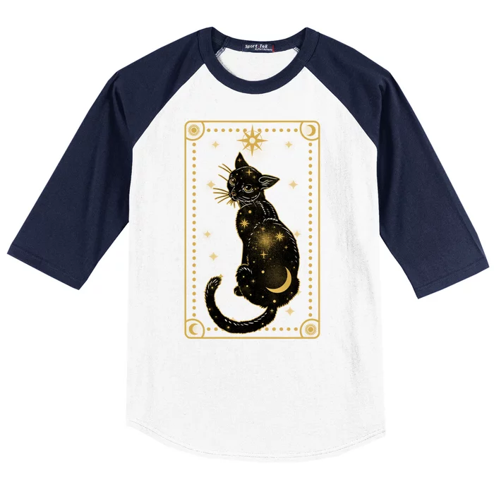 Elegant Galaxy Tarot Card Cat Baseball Sleeve Shirt