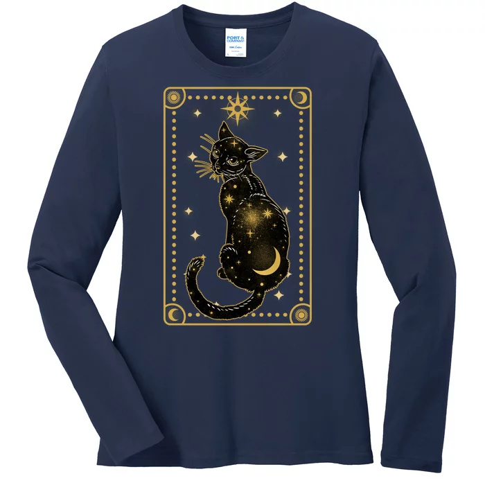 Elegant Galaxy Tarot Card Cat Ladies Long Sleeve Shirt