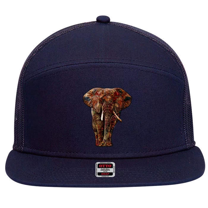 Elephant African Pattern 7 Panel Mesh Trucker Snapback Hat