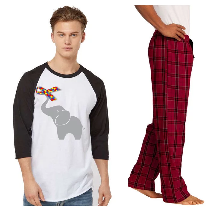 Elephant Autism Awareness Ribbon Raglan Sleeve Pajama Set