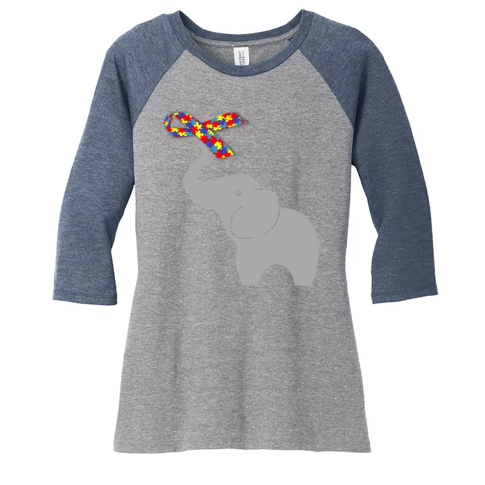 Elephant Autism Awareness Ribbon Women's Tri-Blend 3/4-Sleeve Raglan Shirt