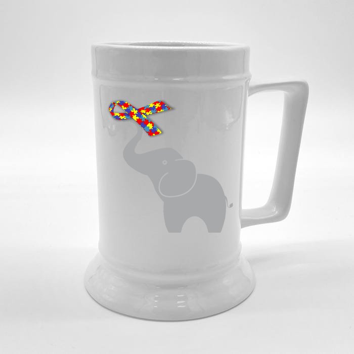 Elephant Autism Awareness Ribbon Front & Back Beer Stein