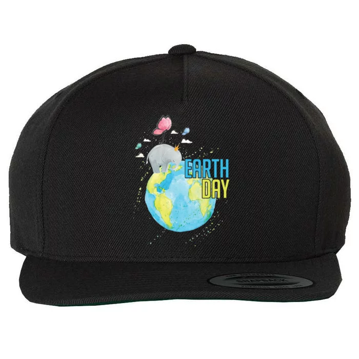 Elephant Earth Day Wool Snapback Cap