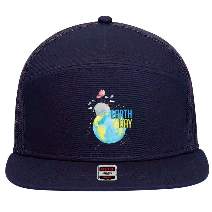 Elephant Earth Day 7 Panel Mesh Trucker Snapback Hat