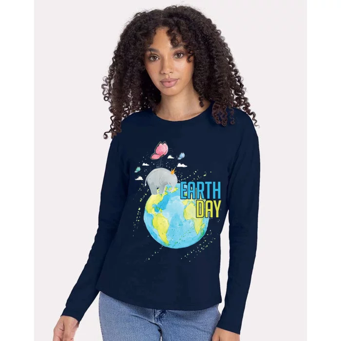 Elephant Earth Day Womens Cotton Relaxed Long Sleeve T-Shirt