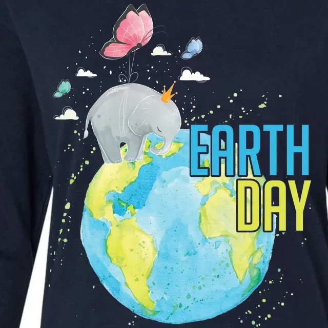 Elephant Earth Day Womens Cotton Relaxed Long Sleeve T-Shirt