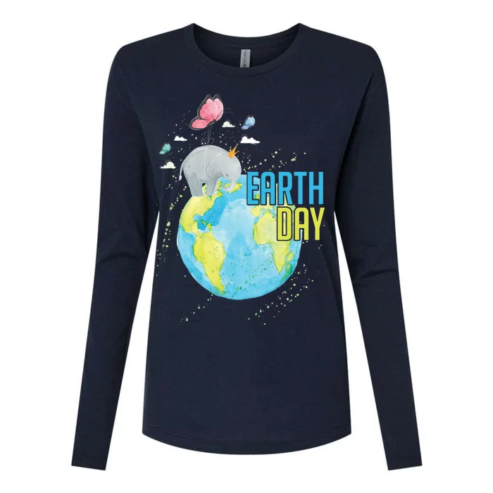 Elephant Earth Day Womens Cotton Relaxed Long Sleeve T-Shirt