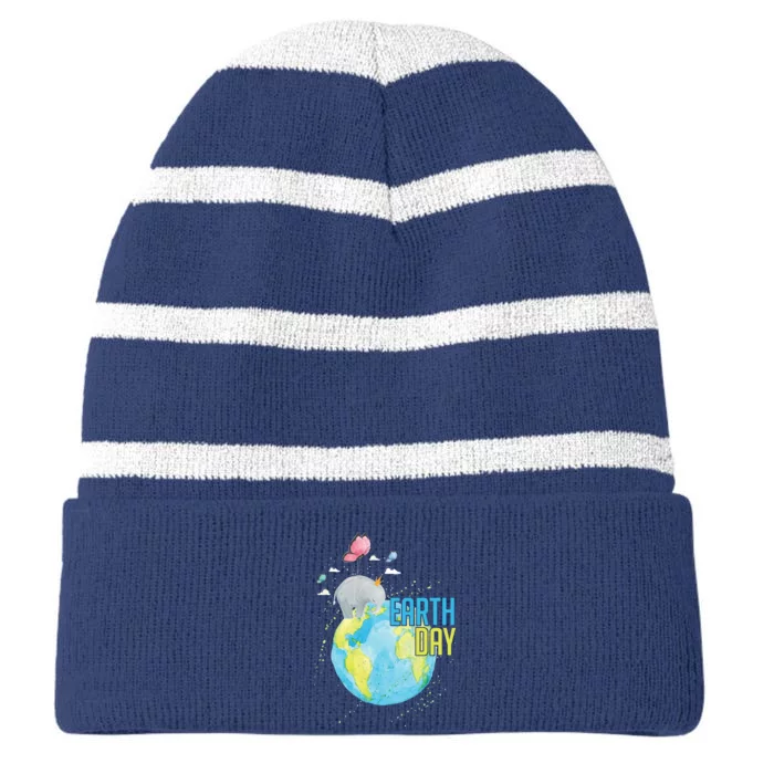 Elephant Earth Day Striped Beanie with Solid Band