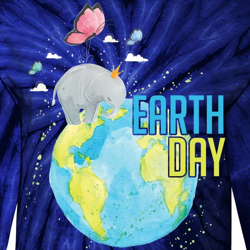 Elephant Earth Day Tie-Dye Long Sleeve Shirt