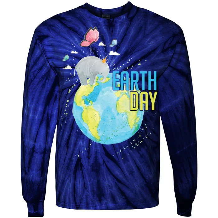 Elephant Earth Day Tie-Dye Long Sleeve Shirt