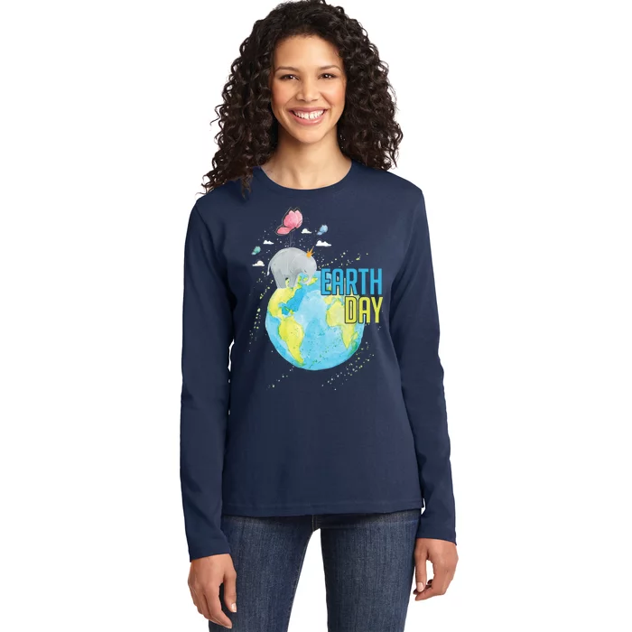 Elephant Earth Day Ladies Long Sleeve Shirt