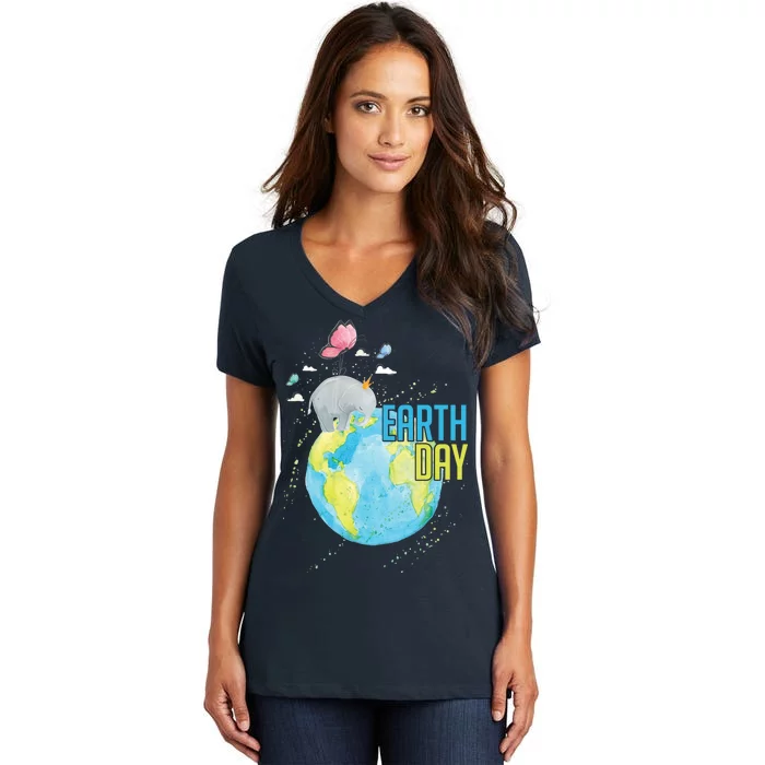 Elephant Earth Day Women's V-Neck T-Shirt