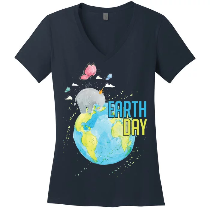 Elephant Earth Day Women's V-Neck T-Shirt