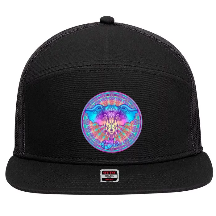 Elephant Mandala Pastel Rainbow 7 Panel Mesh Trucker Snapback Hat