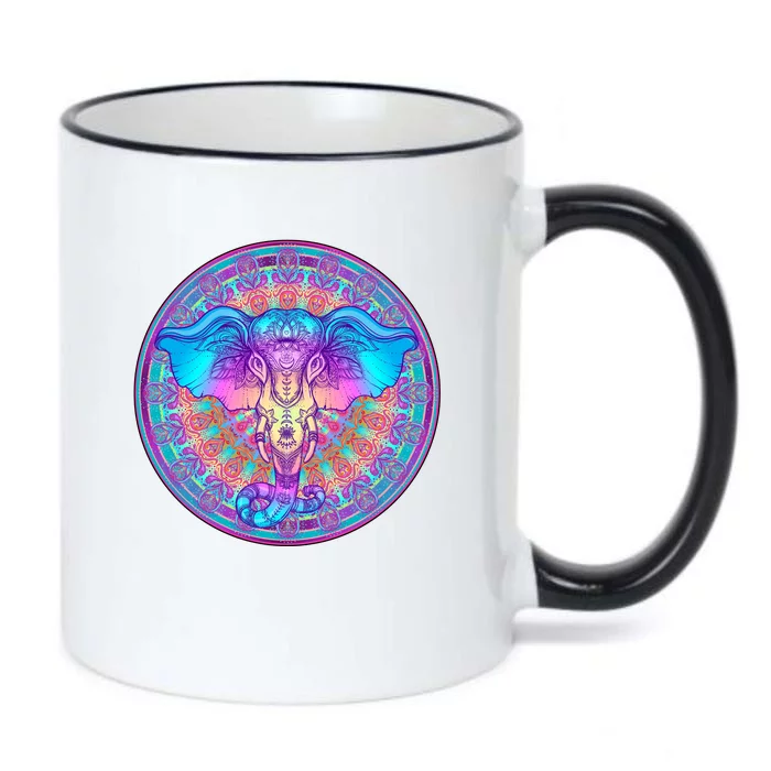 Elephant Mandala Pastel Rainbow Black Color Changing Mug