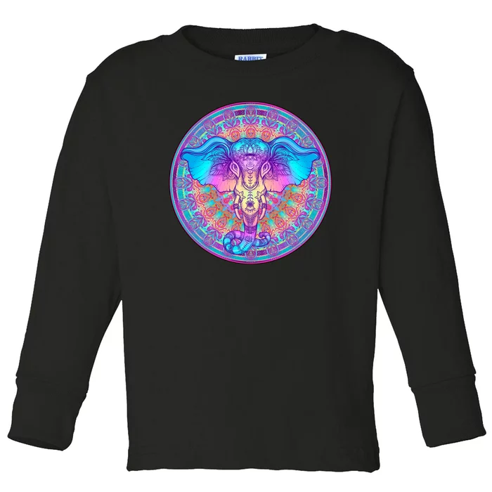 Elephant Mandala Pastel Rainbow Toddler Long Sleeve Shirt