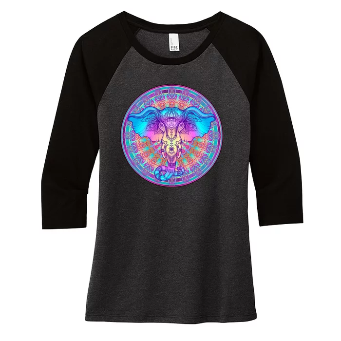 Elephant Mandala Pastel Rainbow Women's Tri-Blend 3/4-Sleeve Raglan Shirt