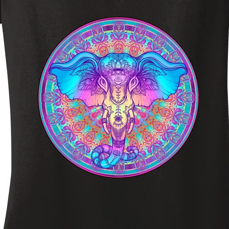 Elephant Mandala Pastel Rainbow Women's V-Neck T-Shirt