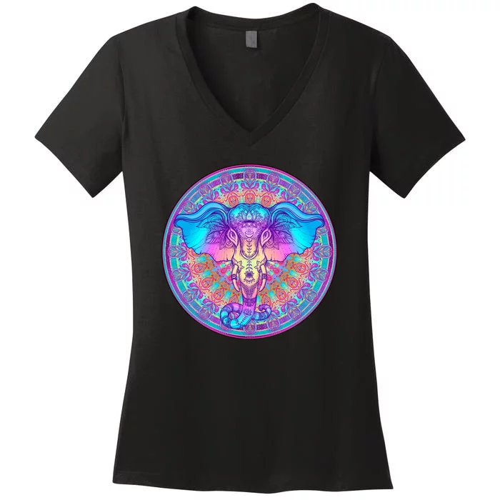 Elephant Mandala Pastel Rainbow Women's V-Neck T-Shirt