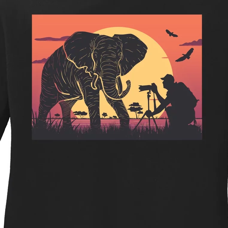 Elephant Photography Ladies Long Sleeve Shirt