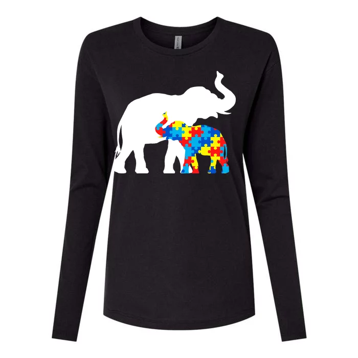 Elephant Puzzle Autism Parents Womens Cotton Relaxed Long Sleeve T-Shirt