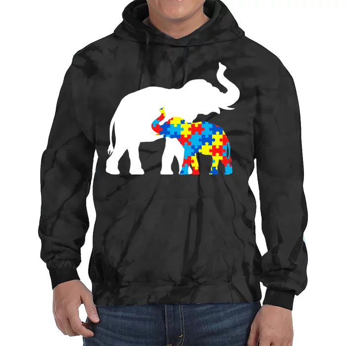 Elephant Puzzle Autism Parents Tie Dye Hoodie