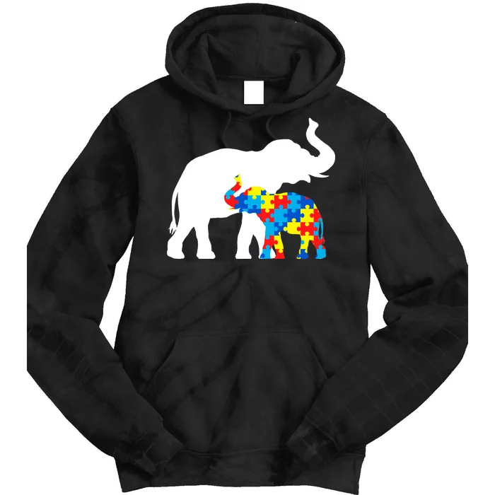 Elephant Puzzle Autism Parents Tie Dye Hoodie