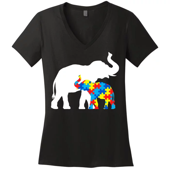 Elephant Puzzle Autism Parents Women's V-Neck T-Shirt